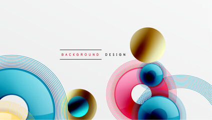 Sleek vector design with overlapping circles in vibrant colors and smooth gradients. Dynamic composition with depth, symmetry, and minimalistic elegance on a light background