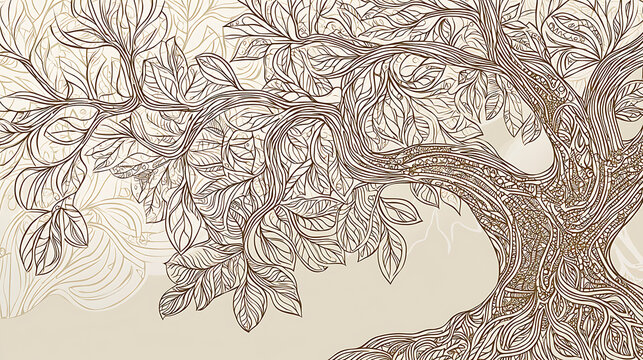 A tree with leaves is drawn in a very detailed way. generated using AI