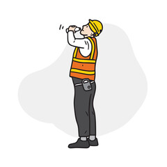 Construction site workers are working safely. Hand-drawn vector illustrations related to architecture.