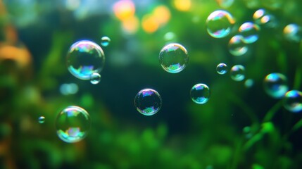 Naklejka premium Bubbles and Verdant Plants: Underwater Serenity 