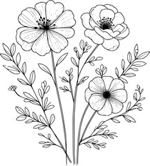 This is an illustration of flowers in a simple and modern line art style.