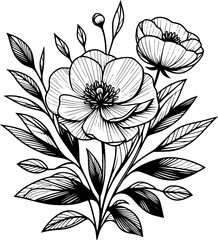 This is an illustration of flowers in a simple and modern line art style.