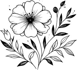 This is an illustration of flowers in a simple and modern line art style.
