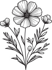 This is an illustration of flowers in a simple and modern line art style.