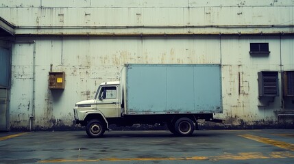 Vintage Delivery Truck Against Industrial Warehouse Background