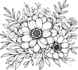 A flower illustration with clean, simple line on a white background