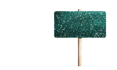 A vibrant green sign with a speckled texture stands tall against a dark backdrop, evoking feelings of mystery and inspiration, inviting wonder and creative thoughts from viewers.