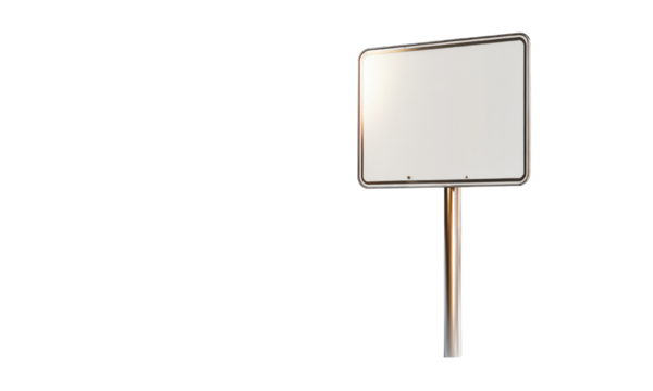 An empty road sign post stands tall against a stark background, awaiting words of direction as it captures an expectant silence in its unmarked surface and sturdy form.