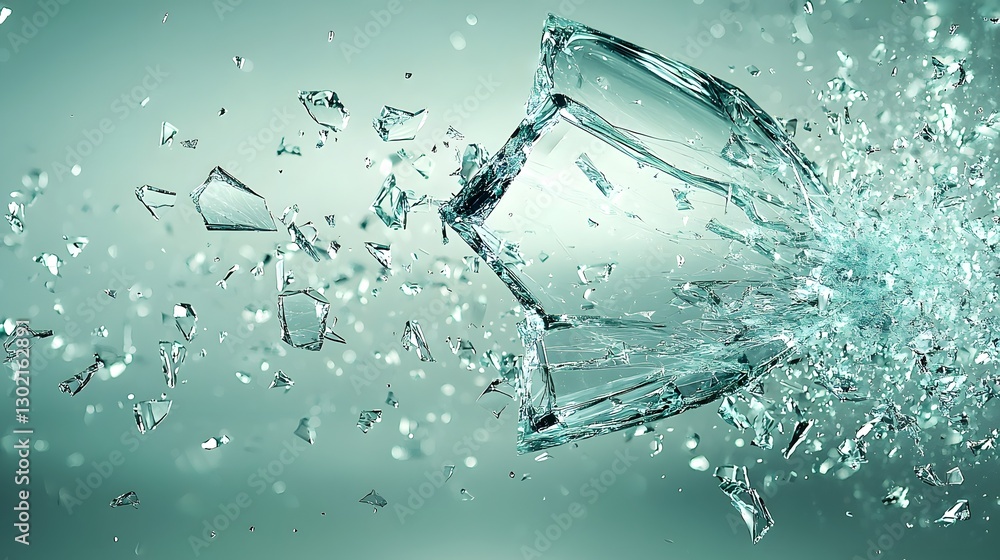 Poster shattering glass displaying a kaleidoscope of reflections and light patterns in an artistic and capt