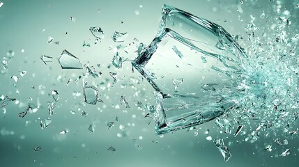 Shattering glass displaying a kaleidoscope of reflections and light patterns in an artistic and captivating composition