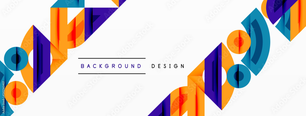 Aufkleber Abstract geometric background with shapes, featuring circular and rounded elements. Bold contrast, smooth gradients, dynamic composition, futuristic style