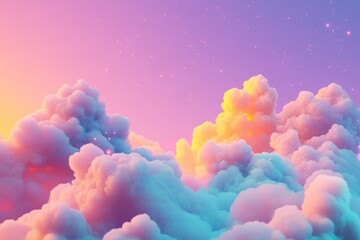 Pastel cloudscape at sunset, with soft light and twinkling stars. Dreamy, ethereal beauty.