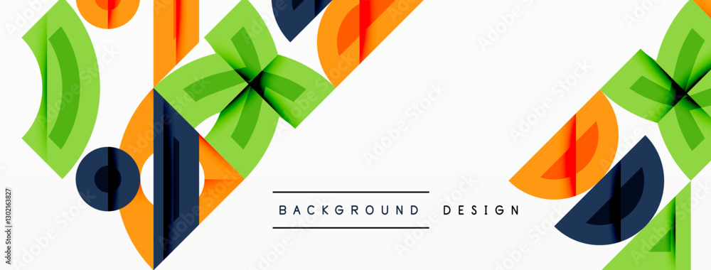 Aufkleber Abstract geometric background with shapes, featuring circular and rounded elements. Bold contrast, smooth gradients, dynamic composition, futuristic style