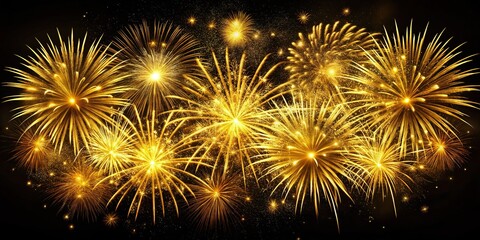 Naklejka premium Gold Fireworks Brilliance Burst on Dark Background