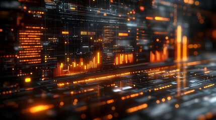 Abstract Digital Technology Background With Orange Glowing Lines