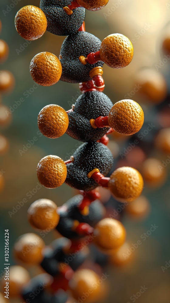 Poster abstract molecular structure with spherical atoms and molecular bonds for science and research