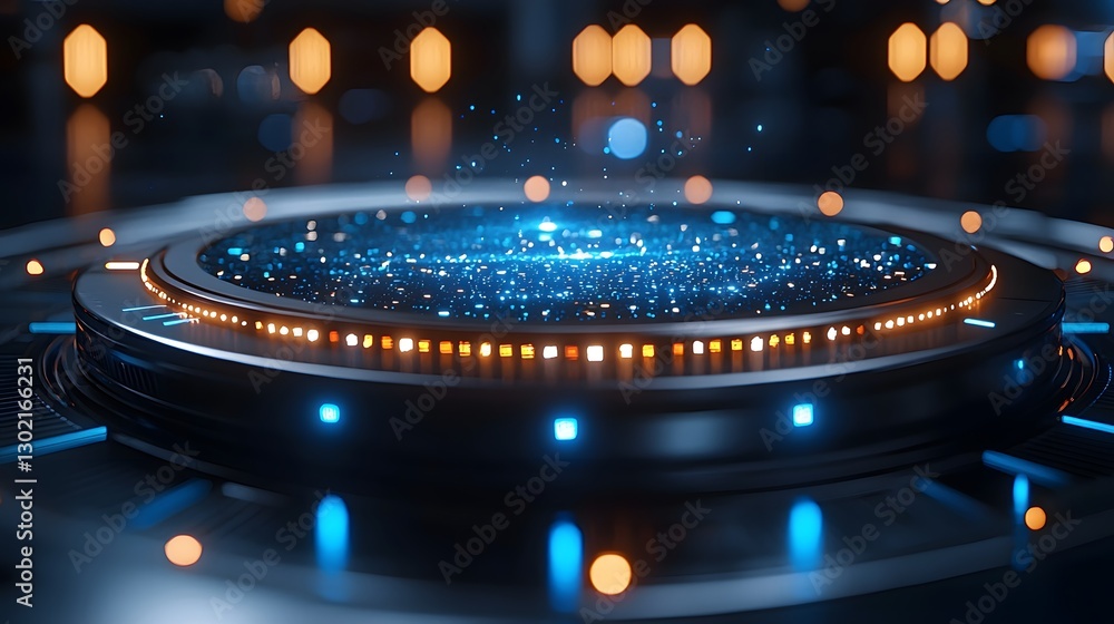 Aufkleber circular object emitting a soft blue light creating a calming atmosphere in a modern interior space