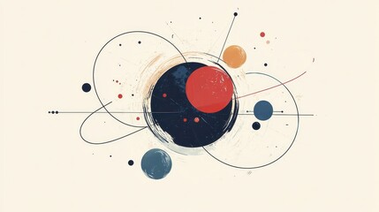 Abstract Cosmic Dance: A Whimsical Composition of Planets, Lines, and Dots