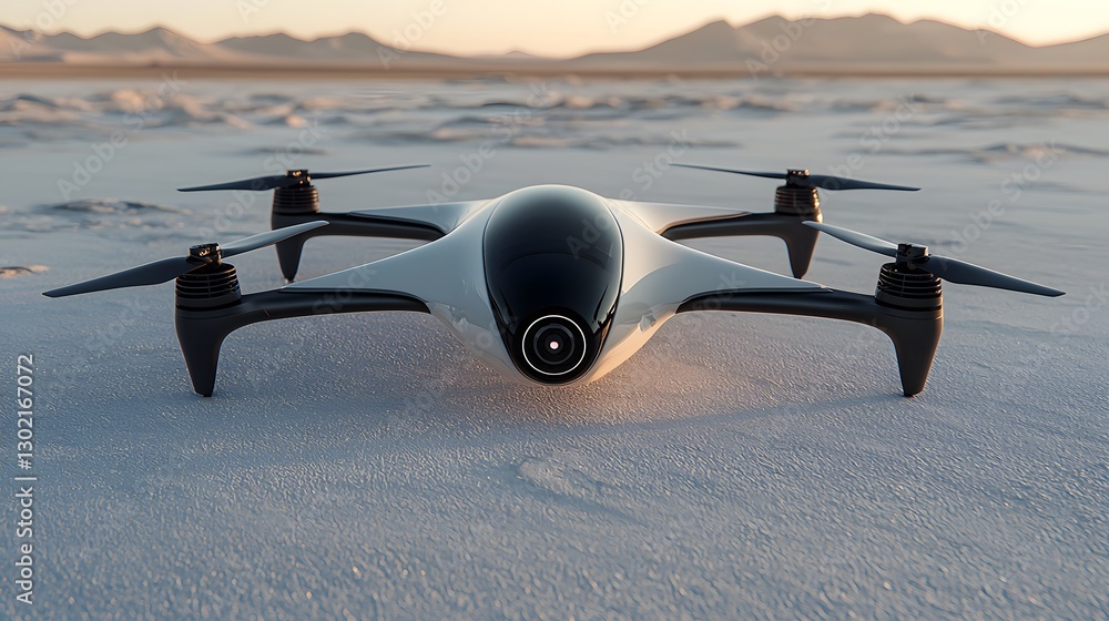 Aufkleber a drone captured in mid-flight over a serene beach with turquoise waters and soft sand creating a pi