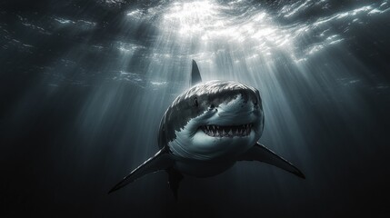 Underwater photography of great white shark in dark ocean depths a conservation perspective on majestic wildlife