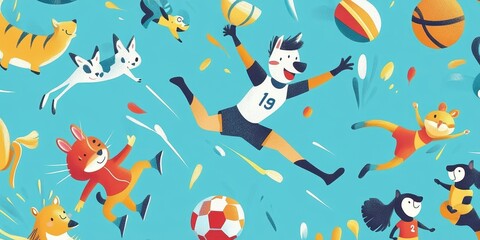 Animals Playing Sports and Activities in a Fun Cartoon Scene