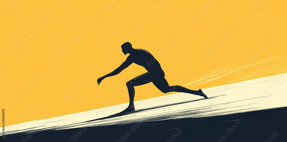 Poster a silhouetted person running on a diagonal background with speed
