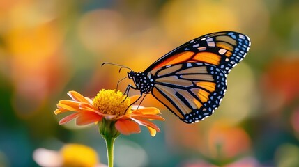 Monarch butterfly feeding on flower vibrant garden nature photography bright colors close-up view wildlife beauty