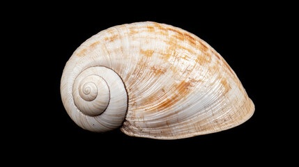 Close Up of a Cream Colored Spiral Seashell on Black Background