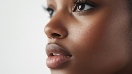 Fototapeta premium close up portrait of female model showcasing smooth skin and expressive features, highlighting beauty and elegance