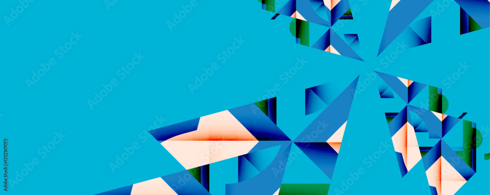 Poster abstract geometric composition with interlocking circular and angular shapes, featuring smooth gradi