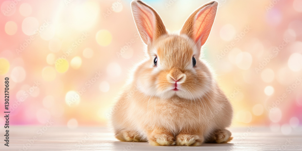 Poster a rabbit sitting in front of a space for text in a high-fidelity image.