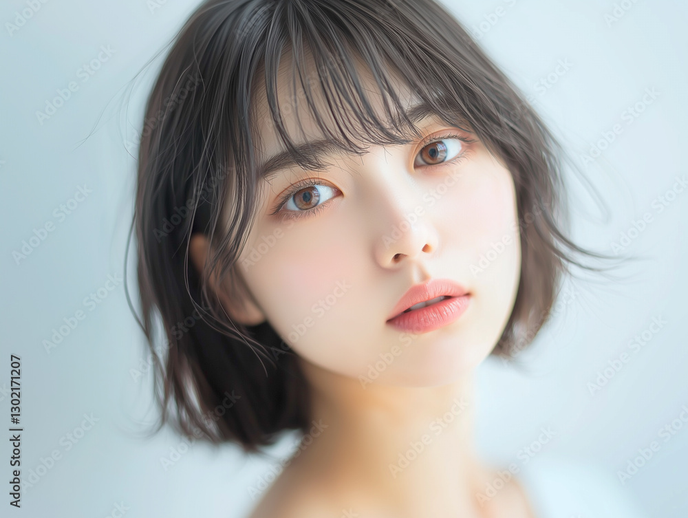 Aufkleber 美肌の若くて可愛いアジア人女性モデルの美容ポートレート。サロンモデルのイメージ撮影。
