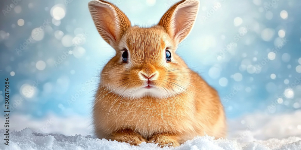 Aufkleber a digital image of a small rabbit sitting in snow, designed for text overlay and high fidelity usage