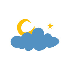 Vector illustration of Crescent moon, cloud, and star