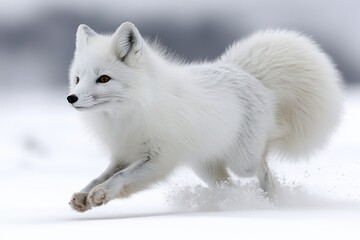Arctic fox running snowy landscape winter wildlife