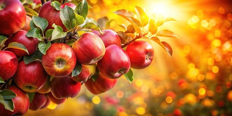Red apples fill a deep focus orchard tree cutout.