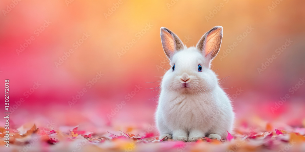 Aufkleber a high-fidelity image of a white rabbit with blue eyes on a textured background for text placement.