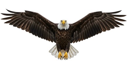 Obraz premium Majestic Bald Eagle in Flight Wings Spread Wide Isolated on White Background