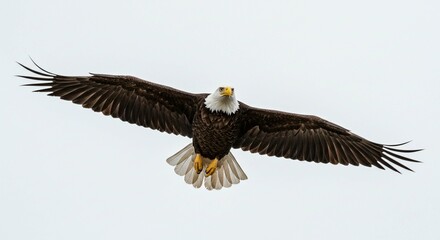 Obraz premium Majestic Bald Eagle in Flight Wings Spread Wide Soaring High Above