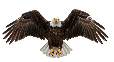 Obraz premium Majestic Bald Eagle with Wings Spread Wide Isolated on White Background