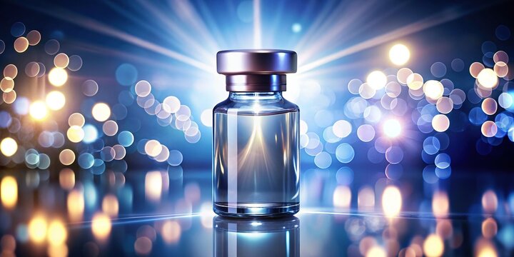 Sleek Botox bottle, night glow, white backdrop, AI art.