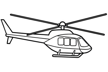 LineArt Cartoon helicopter with big eyes illustration. Blue and orange toy helicopter is on the ground.
