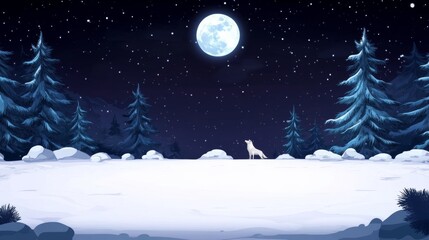 Fototapeta premium Snowy forest night, solitary wolf