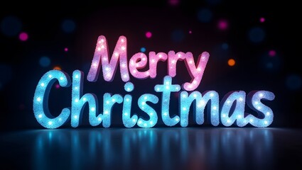 Festive Holiday Merry Christmas Celebration with Neon Lights and Traditional Decorations