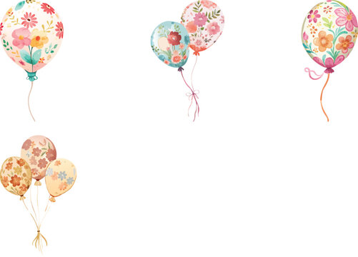 Vintage balloon with floral pattern watercolor vector art set design 