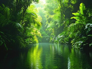 Obraz premium River in Lush Green Forest