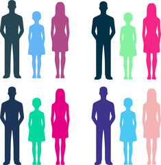 A modern vector set of family silhouettes in various colors, symbolizing connection, unity, and relationships. Perfect for infographics, branding, and social projects