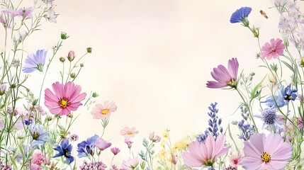 Colorful floral arrangement of wild and delicate blooming flowers