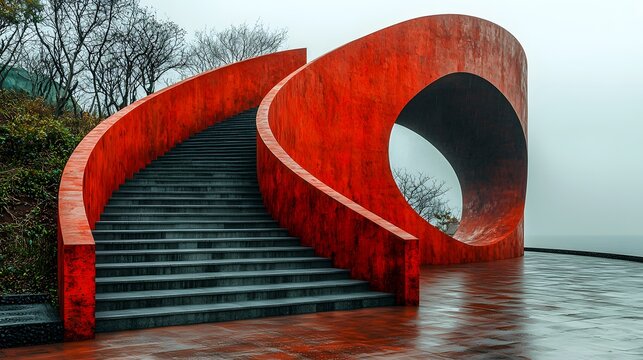 Unique red sculpture set against a minimalist background showcasing modern art and creative design elements - Powered by Adobe