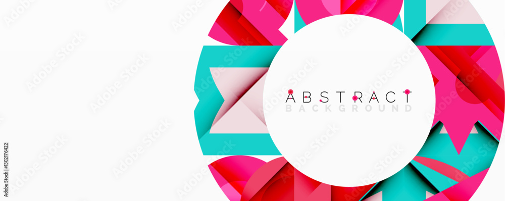 Aufkleber Abstract geometric composition with interlocking circular and angular shapes, featuring smooth gradients and sharp contrasts on a white background